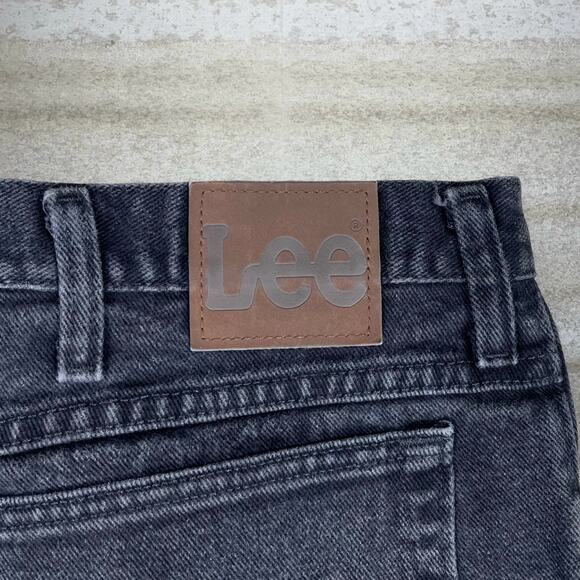 Lee MR Jeans Regular Straight Leg Fit Jet Black Wash Brown Logo Tab - Picture 4 of 5